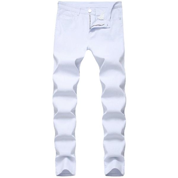 

designer fashion white jeans brand elastic mens denim trousers casual slim fit stretch skinny pants, Blue