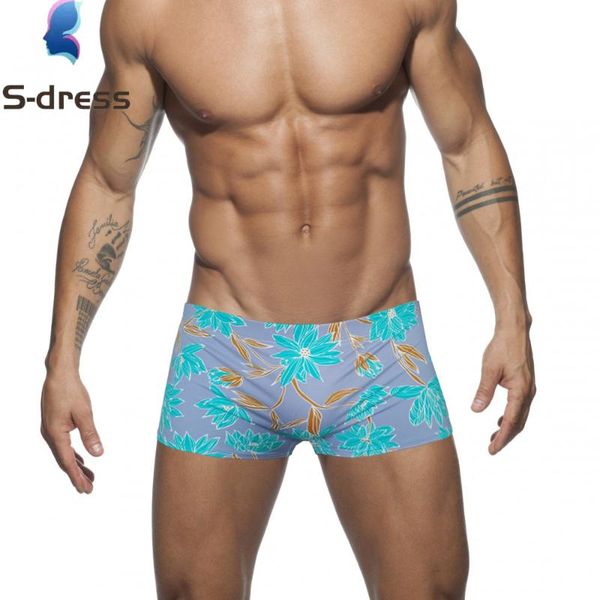 

men's shorts swimming trunks boxer printed low waist european and american cups anti-embarrassment, White;black