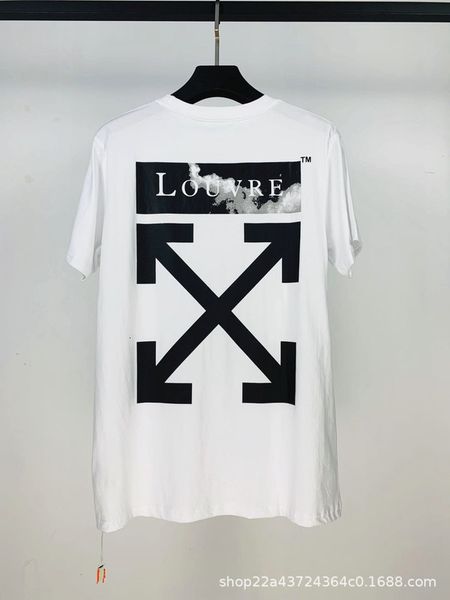 

style quality high off wh@te letter white cloud print short t-shirt men's and women's loose european version half sleeve, White;black