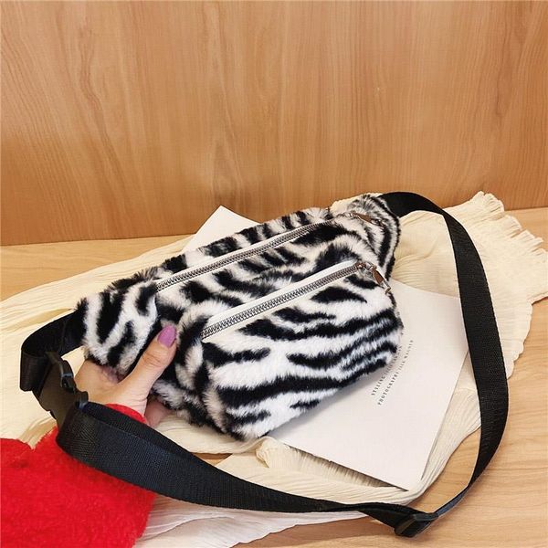 

plush waist bag for women waist belt bags fashion zebra pattern crossbody chest bag phone pack trend girl shoulder fanny pack