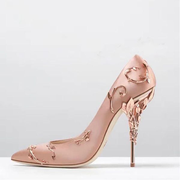 

dress shoes luxury design silk women pumps slip on high heels leaves decoration bridal wedding party pointed toe stilettos  cm heel, Black