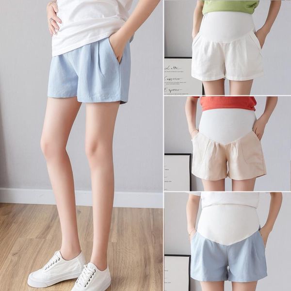 

maternity bottoms leisure pants summer thin cotton and linen fashion shorts elastic waist for pregnant women belly support, White