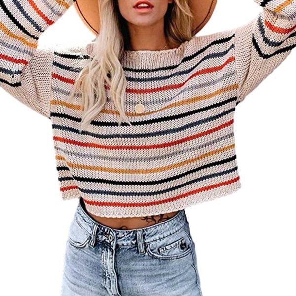 

women's sweaters women stylish colorful stripes sweater fashion long sleeve knitwear for ladies, White;black