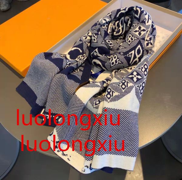 

classic new designer womens scarf embroidered shawls winter fashion luxury gift 180 50 cm no box, Blue;gray