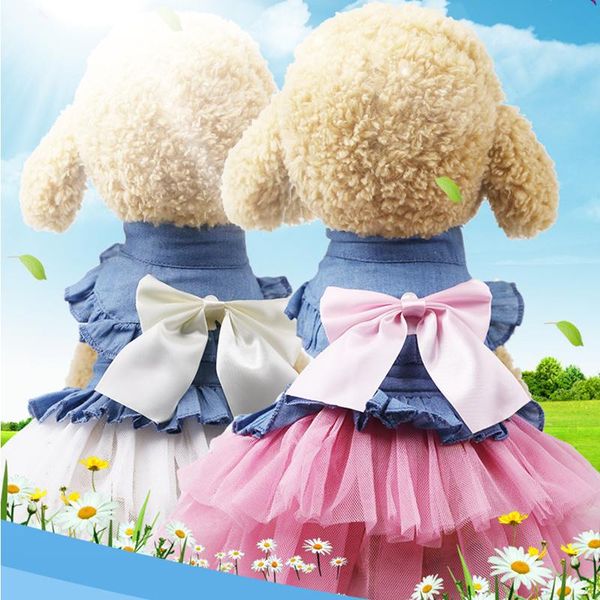 

dog apparel korean pet dress princess ponpon teddy poodle spring and summer skirt plus winter denim small