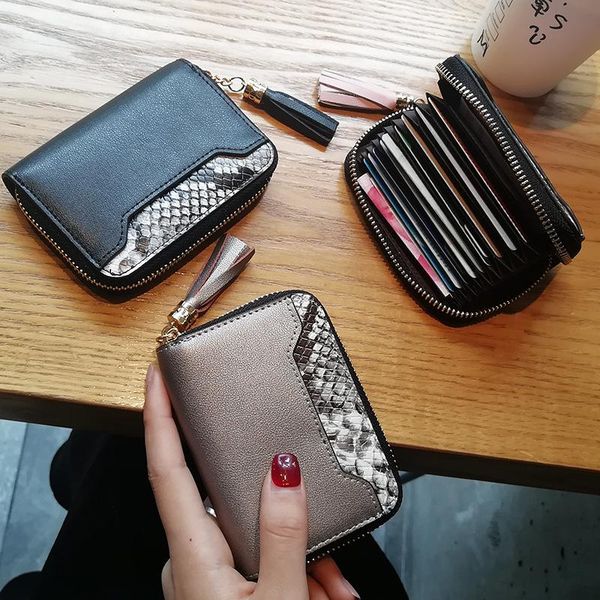 

card holders leather holder women's south korea cute minimalistic bank pack personality clip mini small bag, Brown;gray