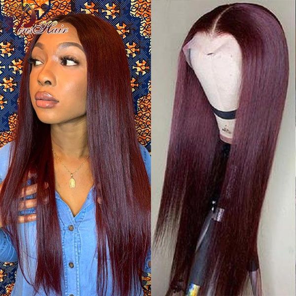 

lace wigs red burgundy colored straight human hair front 180% density hd transparent wig remy brazilian part for women, Black;brown