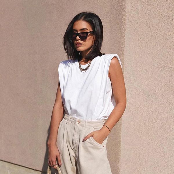 

women's tanks & camis 2021 summer sleeveless cotton white loose tank women o neck casual basic knitwear streetwear sport vest