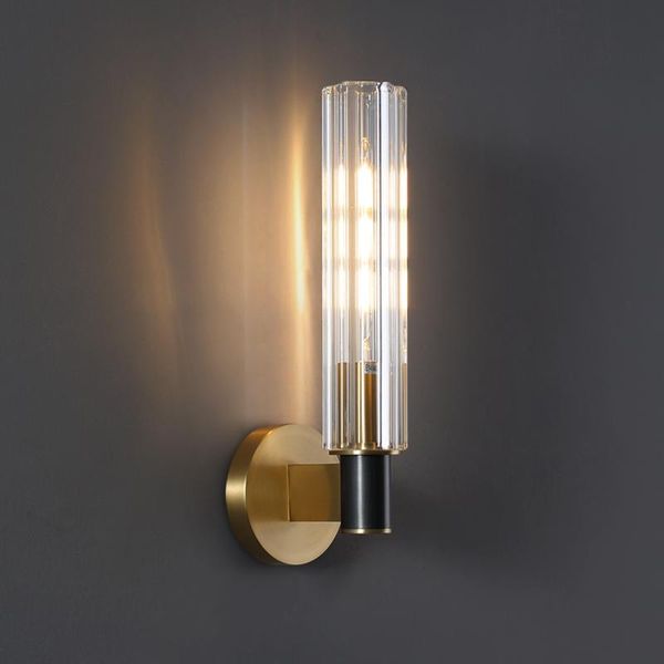 

postmodern light luxury brass wall lamp retro living room bedroom aisle crystal copper background wall lamp
