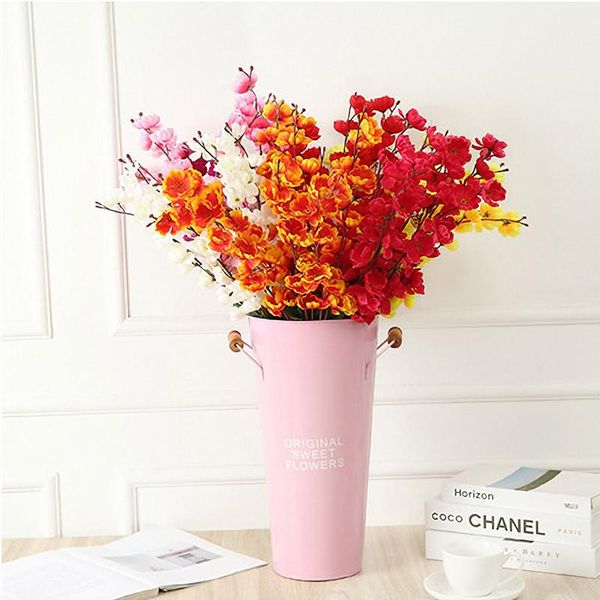 

decorative flowers & wreaths artificial peach blossom branch 7 forks silk cloth fake flower 55cm room decor wedding garden home christmas de