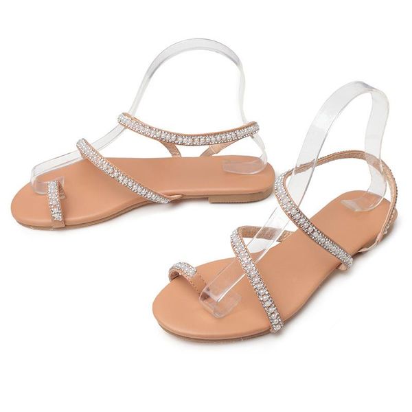 

sandals european and american large size pearl beaded flat women's shoe, Black
