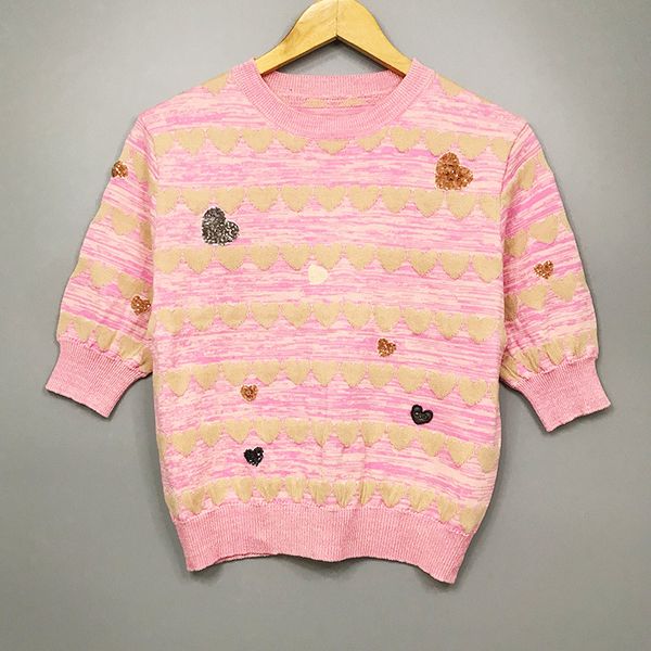 

shirt 2021d summer love crew neck pink stripe short 5-sleeve sweater 2d1e507 women 2d1e302, White