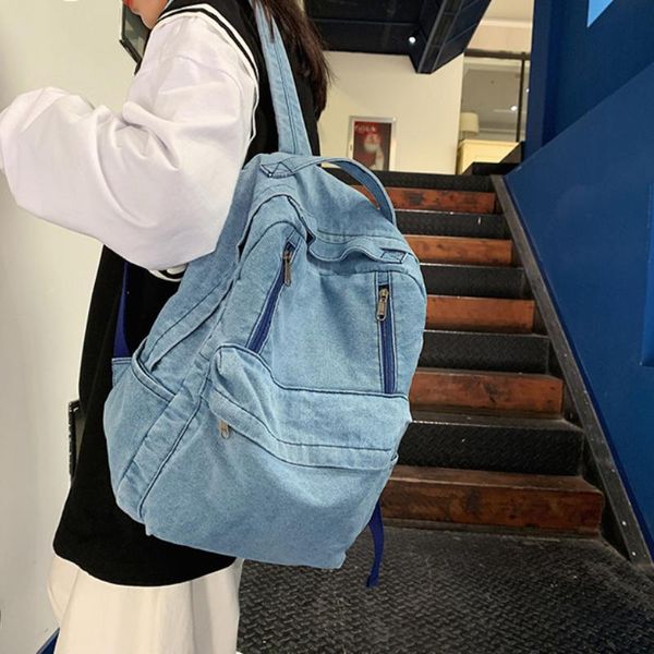

backpack men and women 2021 casual fashion denim ladies travel bag for girls lapschool