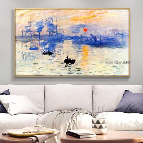 

100% handmade claude monet impression sunrise famous landscape oil painting on canvas art poster wall picture for living room