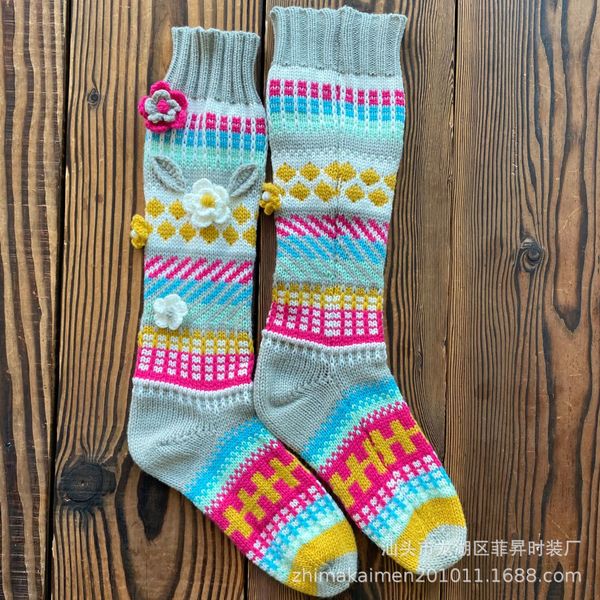 

new autumn and winter long color socks women's warm crochet wool socks c0224, Black