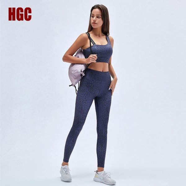 

yoga outfit hgc women sportwear gym sport leggings and push-up set elastic fitness suit bra pants leopard print workout clothes