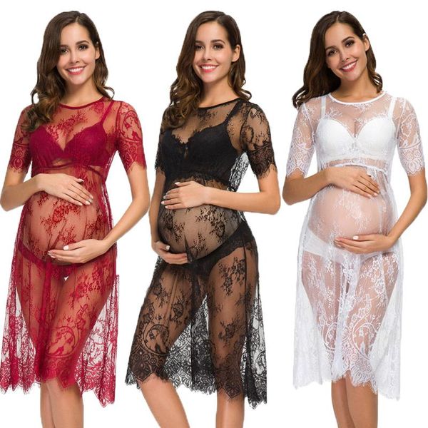

maternity dresses perspective lace for po shoot pography props pregnancy clothes pregnant women dress, White