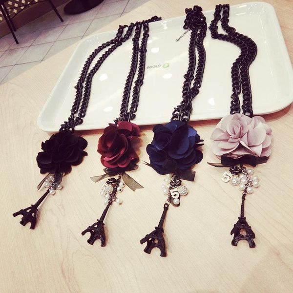 

pendant necklaces xl13 flowers costume jewelery tower collar largo collier femme 2021 jewelry long colares bijoux neckless mujer women, Silver