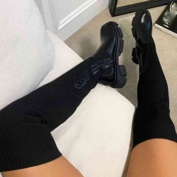 

dress shoes rimocy stretch knitted thigh high boots women 2021 thick sole platform socks over the knee woman plus size footwear mu, Black