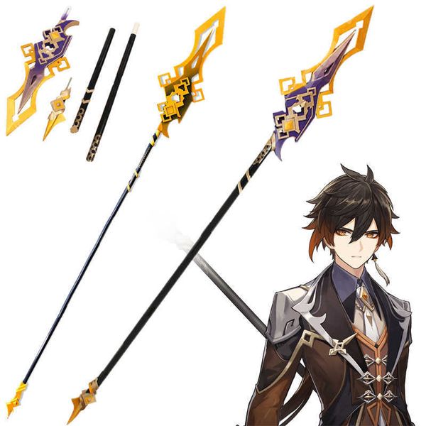 Gioco Genshin Impact Cosplay Zhongli Spear arma Zhong li spada lunga braccia orecchino Cosplay Accessori di Natale Oggetti di scena di Halloween Y0903