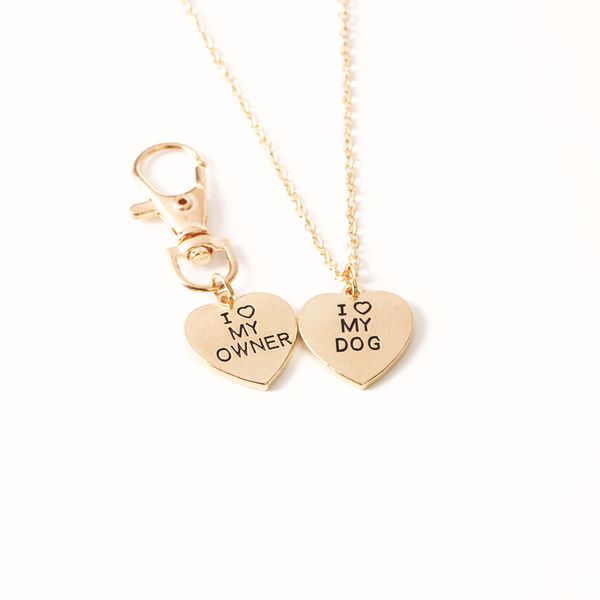 

10/set pet lover necklacei love my owneri love my doglettering silver color gold heart pendant keychain bff necklacedio chan contact