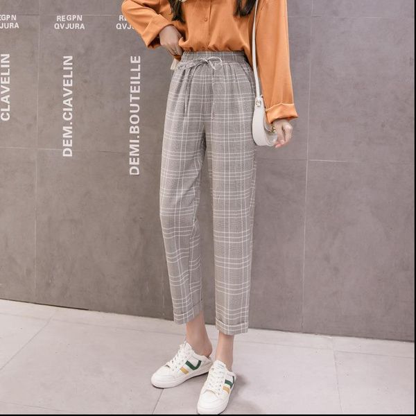 

summer elastic high waisted chiffon harun pants womens loose thin casual loose pants women korean pants plaid trausers women, Black;white