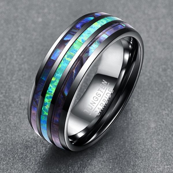 

cluster rings 8mm width elegant smooth inlay abalone shell +opal+abalone tungsten steel for men grade mens ring, Golden;silver