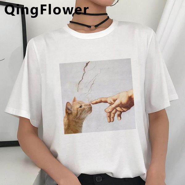 

women's t-shirt cat t shirt clothes women couple tumblr print japanese ulzzang, White