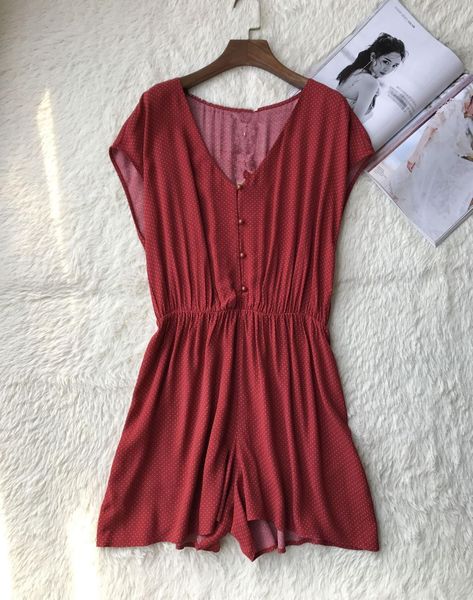 

2021 new feminino vermelho polka dot print doce manga curta v pescoo playsuit macaco tcyt, White