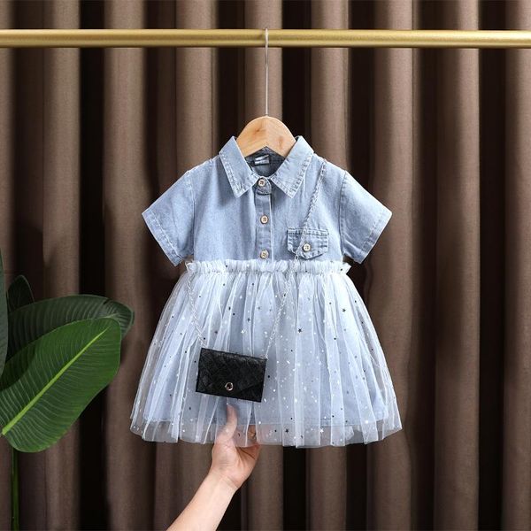 

girl's dresses summer baby girl clothes denim net yarn dress for toddler girls clothing 1 year birthday princess, Red;yellow