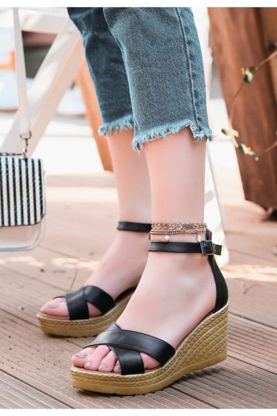 

sandals women's black skin wedges