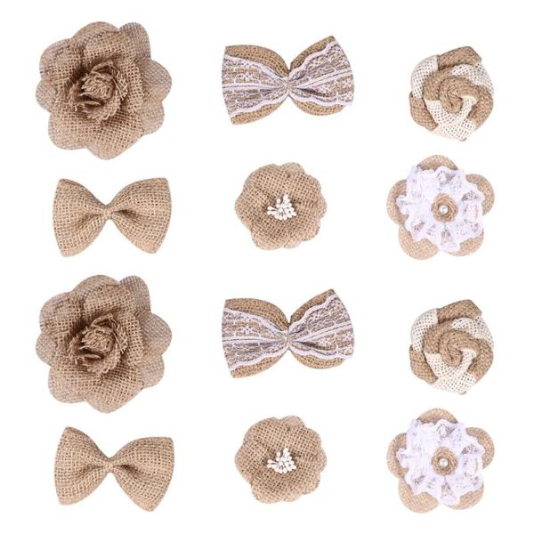 

24pcs natural burlap flowers mini linen bowknot ribbon lace flower embellishment ornament for diy crafts christmas decoration (w