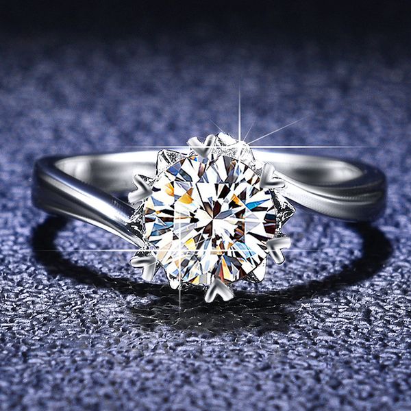 Hervorragend geschliffener Diamant-Ring in guter Reinheit, Miossanit-Schneeflocken-Ring, 100 % Silber 925-Schmuck