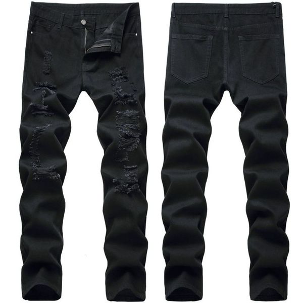 

2021 new black high street hole jeans trendy men's pants, Blue