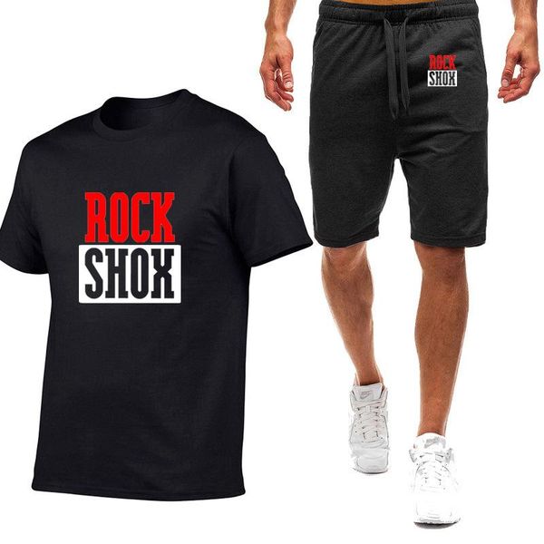 

men's tracksuits 2021 fashion casual brand rockshox logo printing solid comfortable summer cotton shirt pants 2 piece suit, Gray