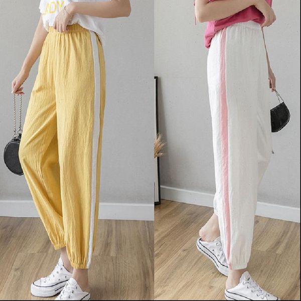 

cotton linen pants new summer high waist casual pants women fashion loose leisure pants cotton trousers female office hot, Black;white