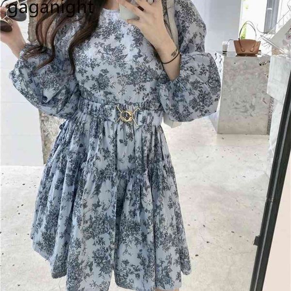 

vintage women party mini short dress puff long sleeve o neck lady chic dresses spring autumn vestidos a line slim 210601, Black;gray