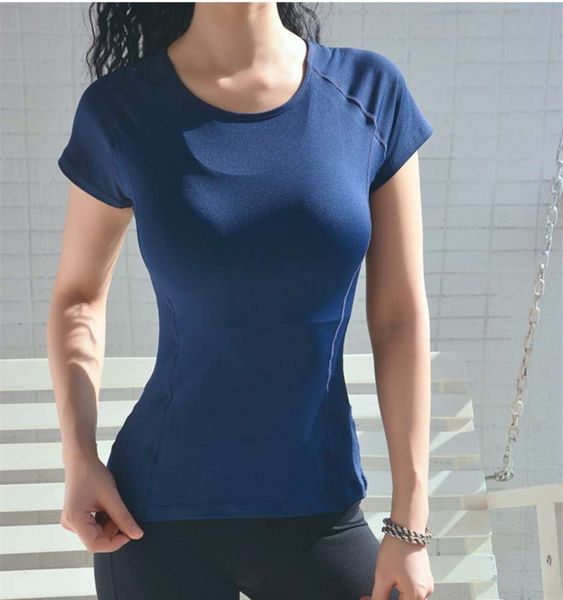 

promotion new round neck short sleeve sports quick drying summer t-shirt slim yoga running fitness suit, Gray
