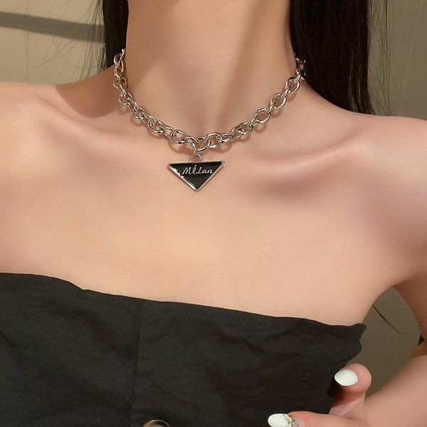 

chains gsold geometric enamel triangle letter pendant necklace exaggerated simple thick cross chain women fashion trend clavicle, Silver