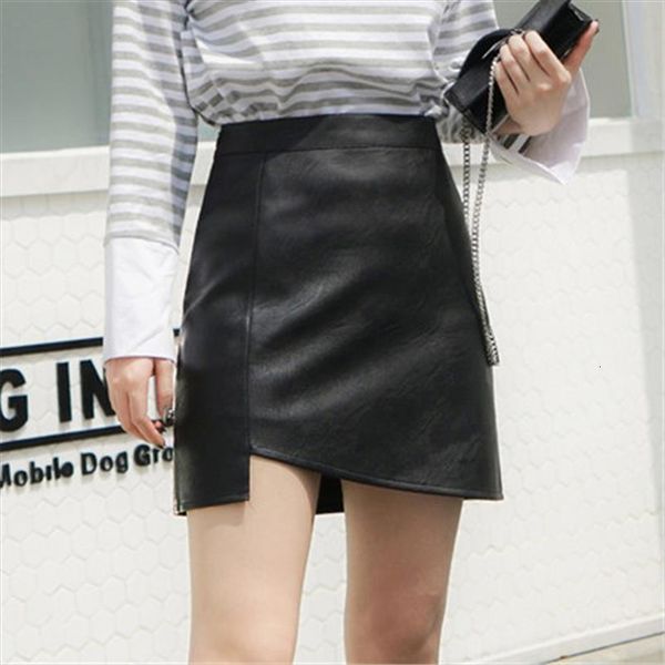 

winter pu solid simple all womens skirt match short korean trendy ladies, Black