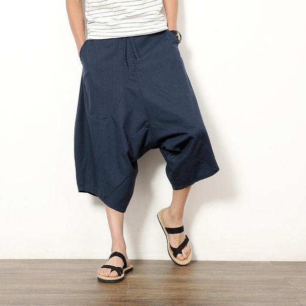 

2021 japanese cotton linen pants low crotch pants wide leg hanging crotch, White;black