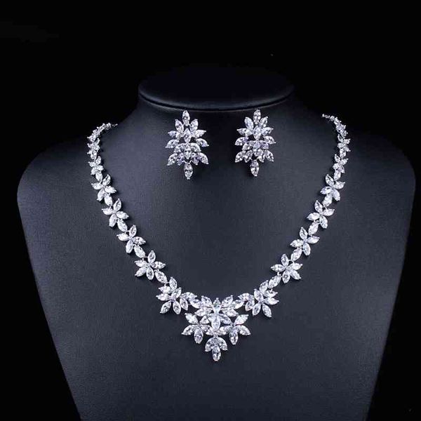 

new bridal jewelry wedding dress leaf zircon shining necklace set earrings, Black