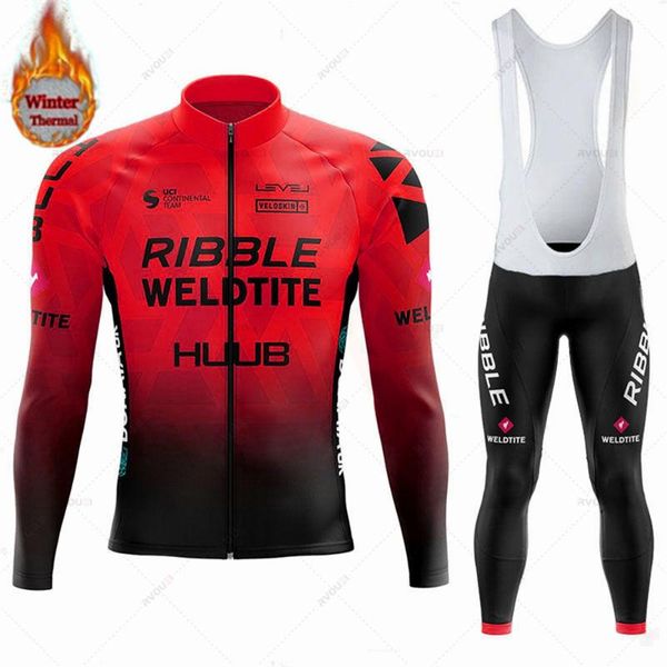 

racing sets huub pro team winter fleece mens cycling jersey set mountian bicycle clothes wear ropa ciclismo bike clothing, Black;blue