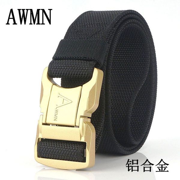 

durable fashion the felt 2021 gold aluminum alloy safety buckle outdoor tactical belt versatile men's, Black;brown