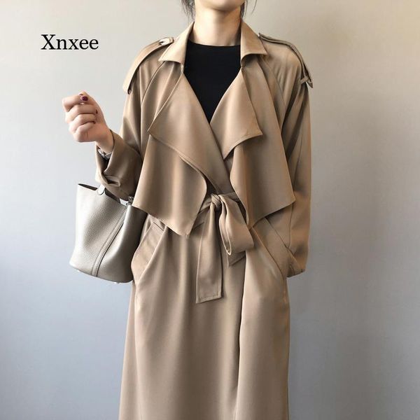 

women's trench coats spring korean windbreaker retro british style loose coat autumn temperament women fashion long, Tan;black