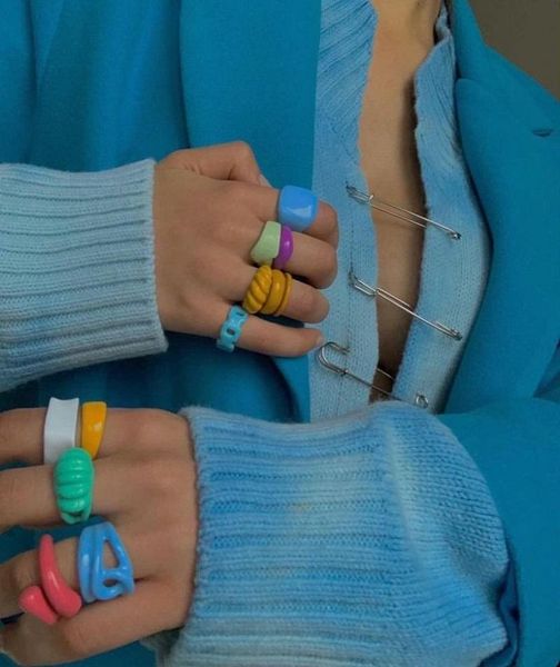 

cluster rings waterproof styles resin macaron candy acrylic finger knuckle for women girls beach party aesthetic jewelry gifts, Golden;silver