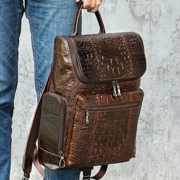 

backpack 2021 crocodile leather men's casual fashion cowhide travel bookpack bag