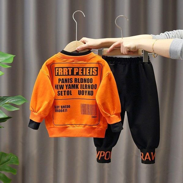 

clothing sets boys cotton long sleeve t-shirt+pants 2pcs suit children's letter printed clothes 2021 autumn spring tracksuit, White