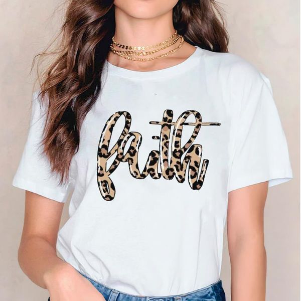 

women t-shirts faith leopard letter summer autumn 90s short sleeve print lady womens graphic t shirt female tee t-shirt, White