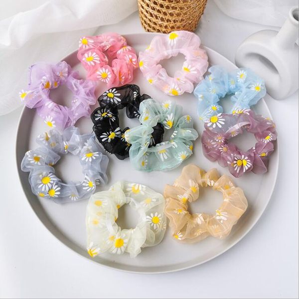 

scrunchies hairband daisy hair ties rope floral girl headband summer out gym elastic headwraps fitness turban hair accessories lsk, Slivery;white